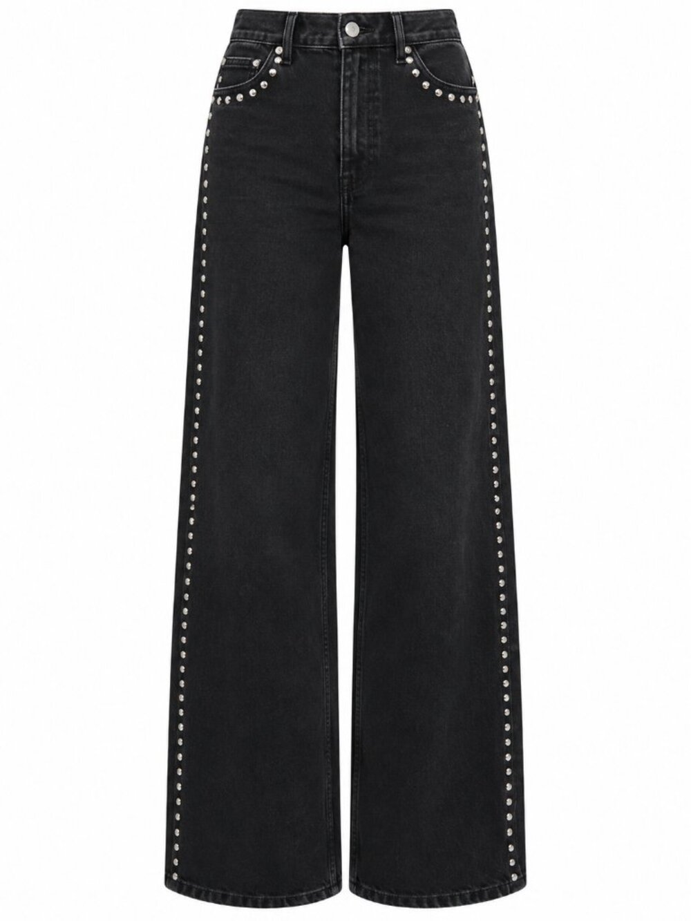 Reformation Cary High Rise Slouchy Wide Leg Vana Studded Black Jeans 29